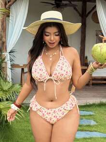 Swim Mod Conjunto de traje de baño talla grande con estampado floral dulce 2026 - Multicolor - Ver 6
