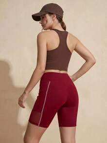 Exploreva Shorts ajustados de capa base para mujer, casuales, versátiles, de uso diario y para exteriores, con diseño de bloques de color - Burdeos - Ver 5