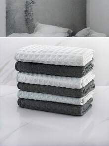 5/10 PCS Gray Grid Waffle Weave Kitchen Towel, Soft Absorbent Cotton Dish Cloth, Reusable Cleaning Cloth For Kitchen, Home, And Dining - Multicolor - View 4