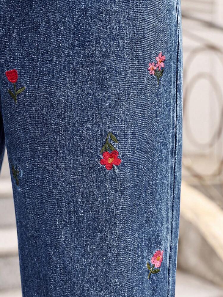 Breezaya Plus Size Women's Casual Non-Stretch Embroidered Ankle Length Jeans - Medium Wash - View 5