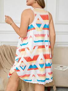SHEIN Camisón de tirantes para mujer talla grande con estampado geométrico a rayas y bloques de color - Multicolor - Ver 3