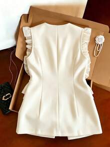 SHEIN Franclia 2026新款小眾設計女款西裝背心，荷葉邊飾邊、前開襟、金屬鈕扣，夏季優雅熱帶風，適合雞尾酒會、度假、社交、辦公場合 - 杏色 - 查看 2