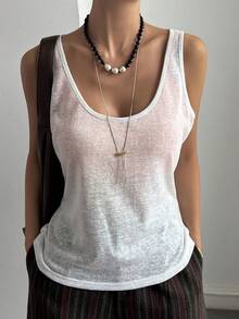 Livesso Women's Fitted Loose Casual Round Neck Wide Strap White Versatile Tank Top Summer - White - View 4