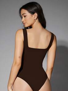 Silquee Body ajustado de unicolor versátil para uso diario de mujer - Café integral - Ver 2