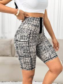 SHEIN Lady 女款健身運動短褲 辦公室健身穿著 黑白格紋 夏季運動休閒風 - 黑色 - 查看 3