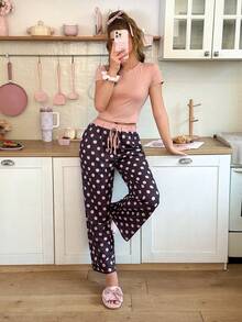 SweetSlumber Casual Home & Outdoor Wear, Plaid Knit Short Sleeve Women's Pajama Pants Set - Multicolor - View 4