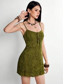 Rina Fox Women's Fashionable Casual Sexy Street Style Knitted Jacquard Mini Dress - Green - View 4