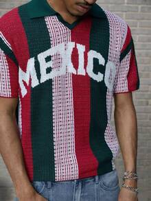 GALLERY FADE Men's Colorblock Striped Short Sleeve Knit Top - Dark Green - View 6