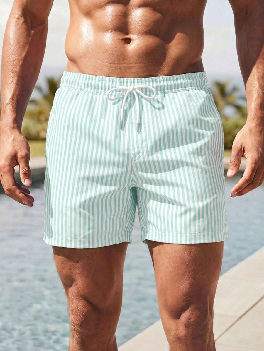 Ocevento Men's Butter Yellow Relaxed Fit Shorts With Fine Vertical Ribbed Texture & Drawstring Waist. Clean Minimal Summer Vacat - Multicolor - View 1