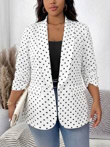 SHEIN LUNE Plus Size Solid Color Shawl Neck Mid-Length Sleeve Faux Pocket Minimalist Casual Blazer In Fall/Winter - White - View 3