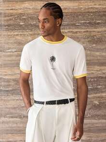 ESTAVOR Maglietta casual da uomo a maniche corte con vestibilità ampia, con stampa a blocchi di colore giallo - Bianco - Visualizzare 3