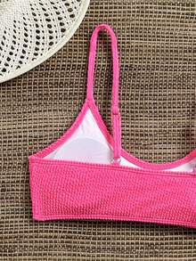 Swim Basics Women's Summer Beach Solid Color Casual Bikini Top - Hot Pink - View 7