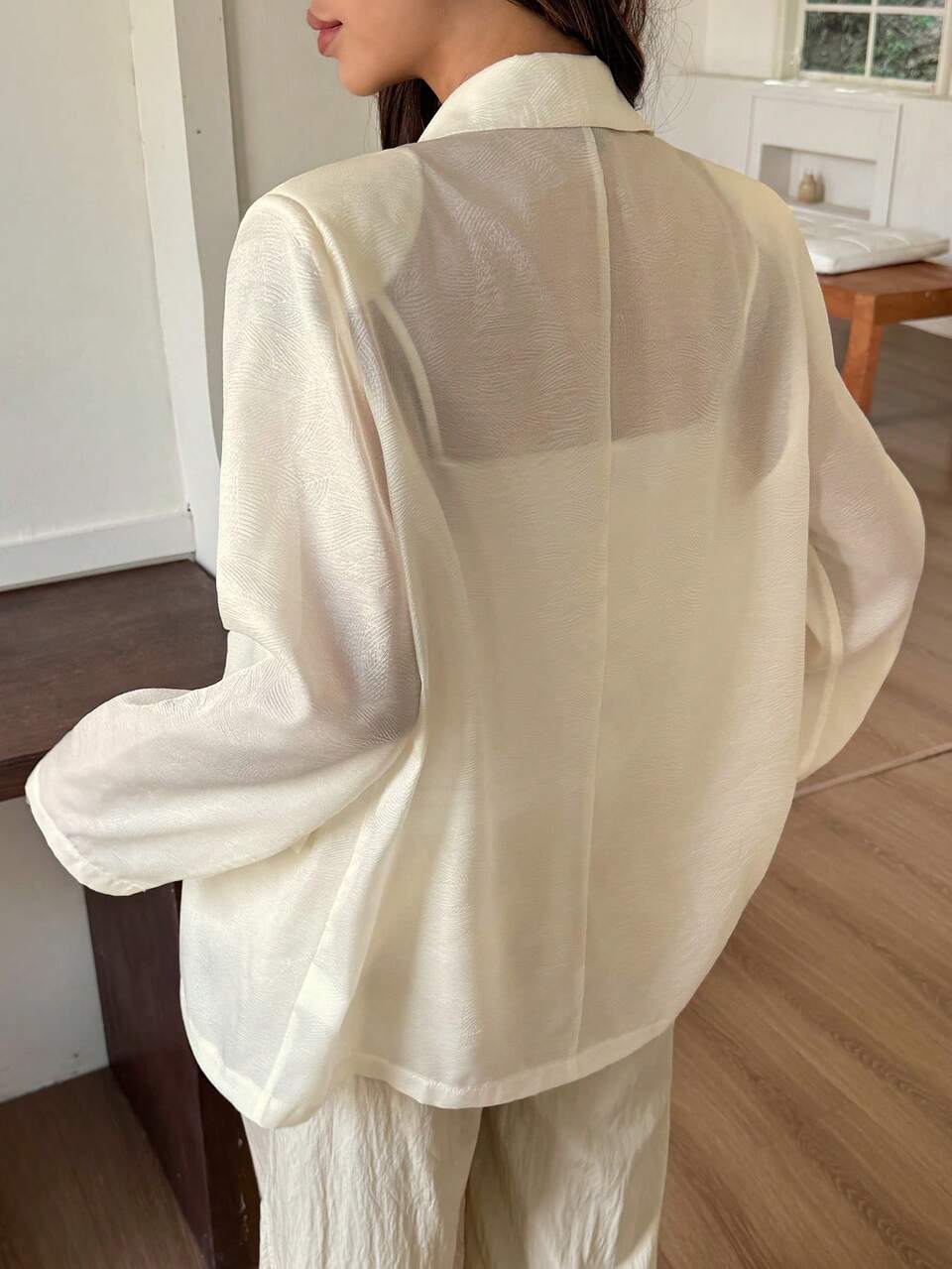 Maternity Loose Lapel Glossy Fabric Long Sleeve White Design Thin Jacket Fall