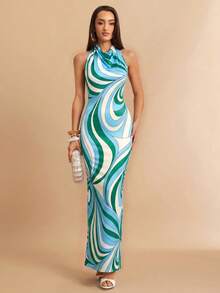 Silquee Robe sans manches à col licou pour femmes, motif rayé coloré, printemps/été - Multicolore - Voir 5