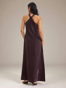 SHEIN Tall Frühling/Sommer Musikfestival Ostern St. Patrick's Day Valentinstag Date Dinner Western Reife Elegante Ärmellose Neckholder Schokoladenbraun Maxikleid - Braun - Übersicht 2