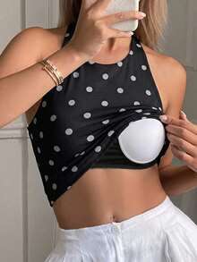 Livesso 女款波點修身百搭日常穿著內搭上衣 - 黑色 - 查看 3