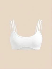 Cheerettes Women's Solid Color Basic Versatile Sports Bra 2pcs Set, White, For Yoga, Gym & Running - White - View 13