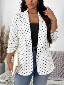 SHEIN LUNE Plus Size Solid Color Shawl Neck Mid-Length Sleeve Faux Pocket Minimalist Casual Blazer In Fall/Winter - White - View 4