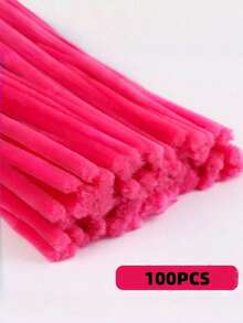100/200/300/500支装蜜桃粉色毛根清洁条工艺用品，多色毛根，加密毛根，柔软扭扭棒，用于艺术和手工项目创意DIY装饰的毛根清洁条 - 玫紅色 - 查看 12