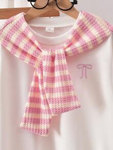 SHEIN Conjunto de sudadera con capucha tipo chal + pantalones de pierna ancha a rayas para niña preadolescente, adecuado para primavera y otoño - Rosa - Ver 6