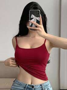 DAZY Women's Padded Camisole Slim Fit Solid Color All-Season Base Layer - Burgundy - View 4