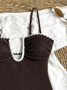 Bonvoyette Spring/Summer New Women's Beach Vacation Sexy Brown  Deep-V Strapless One-Piece Swimsuit - Coffee Brown - View 5