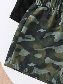 2pcs/Set Baby Boy Casual Camouflage & Black Shorts, Comfortable Versatile Shorts, Suitable For Daily Wear, Outdoor Sports And Spring/Summer/Autumn Seasons, Baby Boy Clothes Casual Shorts - Multicolor - View 6