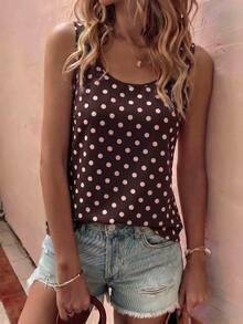 EMERY ROSE Top de tirantes casual y versátil para mujer, de cuello en U, con bloques de color y lunares, nuevo y de alta demanda para primavera/verano - Multicolor - Ver 5