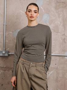 COUREZ Women Open Back Long Sleeve Top In Stripe Y2K Fall Autumn Going Out Top Summer - Multicolor - View 5