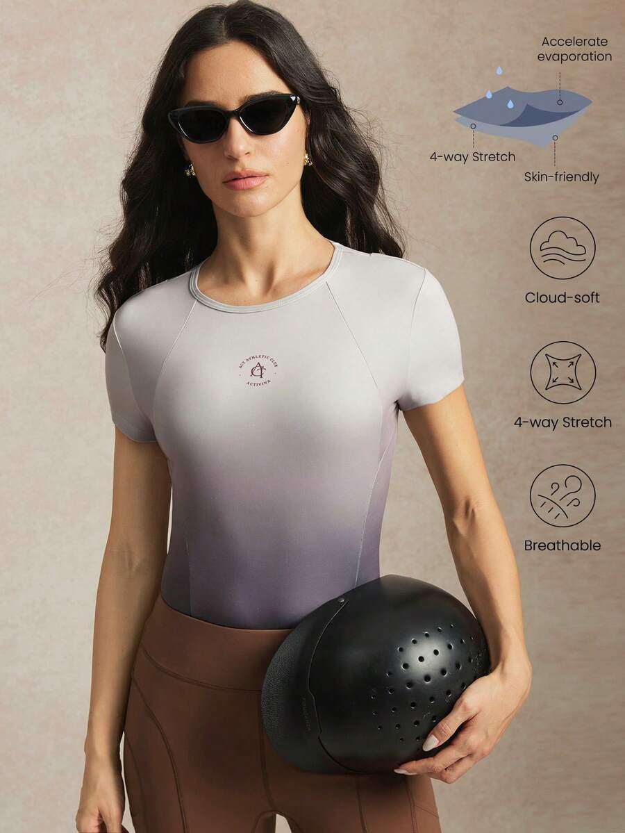 Activina 女士字母印花渐变短袖马术上衣 - 棕色 - 查看 1