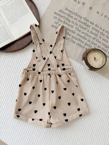 SHEIN Romper Bayi Perempuan Motif Hati Tenun dengan Satu Kantong dan Tali Bahu - Aprikot - View 3