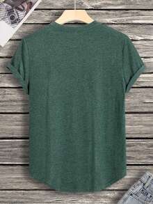 Manfinity Dauomo Men's High Low Hem Tee - Dark Green - View 2