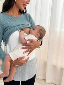 SHEIN 孕妇哺乳长袖 T 恤休闲装，秋季 - 彩色 - 查看 3