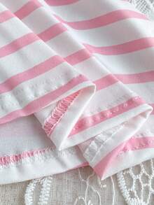 SHEIN Baju Bayi Perempuan Motif Garis-garis Merah Muda Lengan Pendek Model A-Line untuk Musim Panas - MultiWarna - View 7