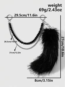 ROMWE Goth 1個Y2K暗黑風多色手工串珠鏈漸層仿真狐狸尾/狼尾/浣熊尾彎曲尾巴DIY鑰匙圈包包吊飾 - 多色-1 - 查看 9