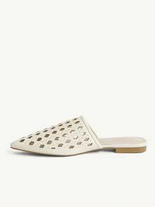 CUCCOO CHICEST Off-White Hollow Woven Pointed Shoes, Breathable Mules Shoes - Off-white - View 4