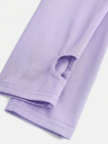 SHEIN NovaGlow Tween Girl Tween Girl Sports Casual Daily Knit Solid Color Cardigan Jacket And Flared Long Pants Set - Purple - View 4
