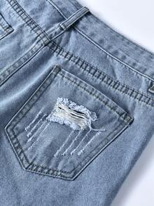 Rivivi Women's High Waist Pocketed Distressed Frayed Hem Casual Denim Shorts - Blue - View 7