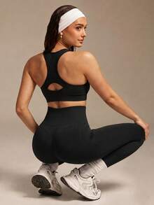 Silquee Yoga Tights Seamless High Stretch Tummy Control Gym Leggings Sports - Black - View 7