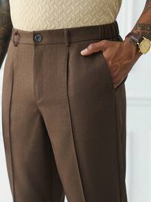 HUEFORM 男士咖啡色碎花雪纺阔腿直筒休闲裤，商务休闲风格 - 咖啡棕 - 查看 5
