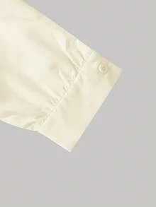 SHEIN MOD 女款素色腰綁帶長袖休閒優雅襯衫，適合早午餐、約會、生日，米色，秋季 - 杏色 - 查看 5