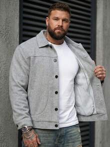 Manfinity Homme Veste courte à la mode à manches longues pour hommes grande taille pour l'automne/l'hiver, veste en laine, convient pour sortir, travailler, voyager, faire la fête et d'autres occasions. C'est un excellent cadeau pour les couples, les petits amis, les maris ou les amis. Gris - Gris - Voir 4