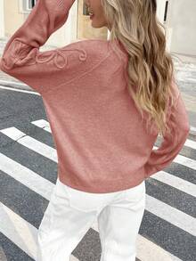 Serisse Women's Autumn/Winter Casual Solid Color Hand-Knit Flower Sweater - Dusty Pink - View 2