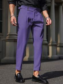 Manfinity Mode Men's Solid Color Minimalist Casual Formal Pants, For Fall Formal - Purple - View 3
