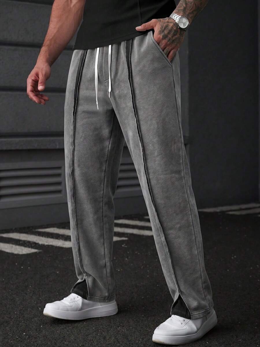 Manfinity Homme Men's Streetwear Fashion Drawstring Sweatpants - Grey - View 1