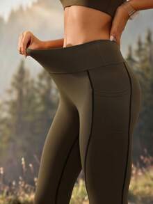 Exploreva Women's Casual Modest And Fitness Tight Leggings,Provides Lateral Movement, Leg Protection And Support Side Pocket Hiking Olive Green Trail Run Outfit - Green - View 10