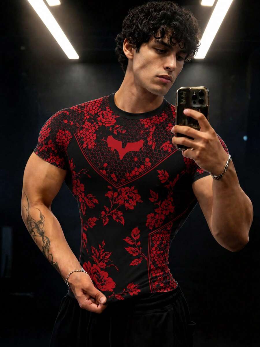 GymBeat Men's Floral Print Casual Fitness Sports T-Shirt, Gym - Multicolor - View 1