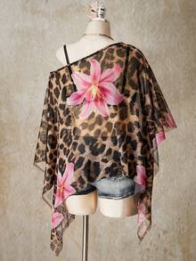 SHEIN ICON 大尺碼女款花卉印花露肩休閒百搭日常穿搭上衣 - 彩色 - 查看 2