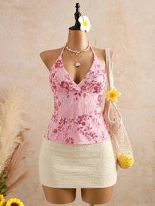 Bellisia Romantic Shiny Blue Sequin Camisole For Summer Beach Vacation Casual - Baby Pink - View 3