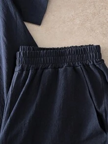 SHEIN 男士休閒棉質居家服套裝 - 藏蓝色 - 查看 3
